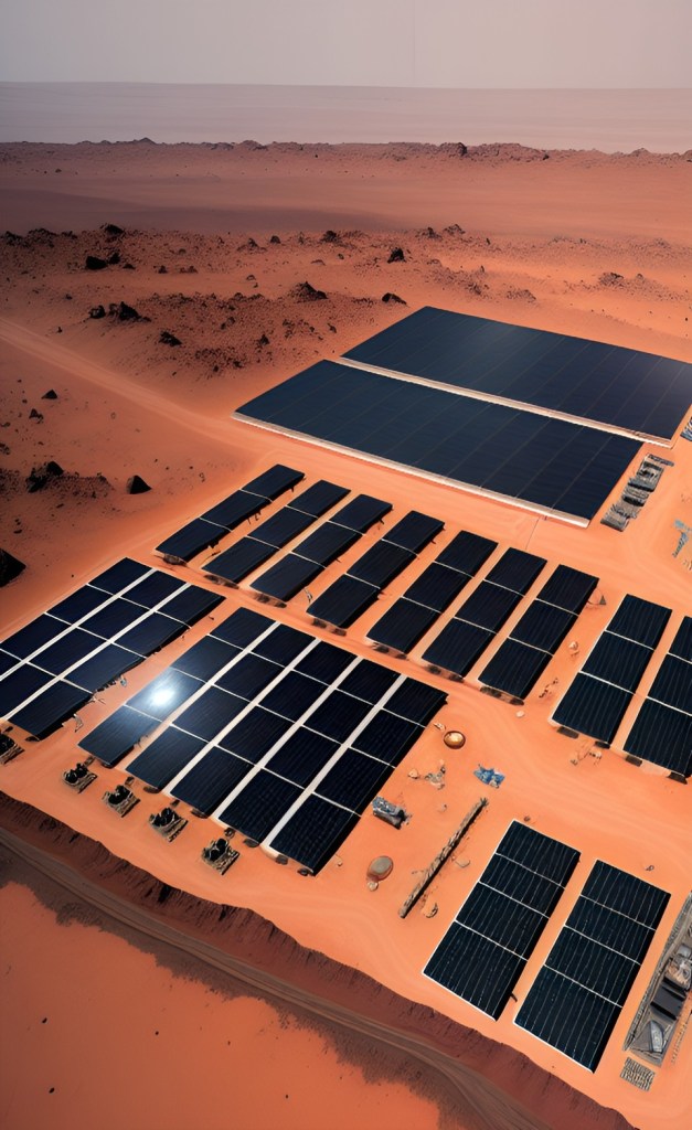 Mars that is largely self-sufficient, with streets lined with solar panels