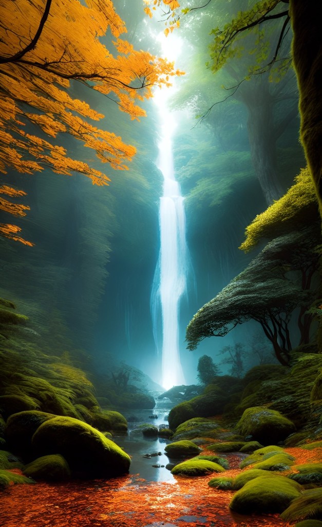  a glowing forest inspired by the Forest of Lothlorien from Lord of the Rings.