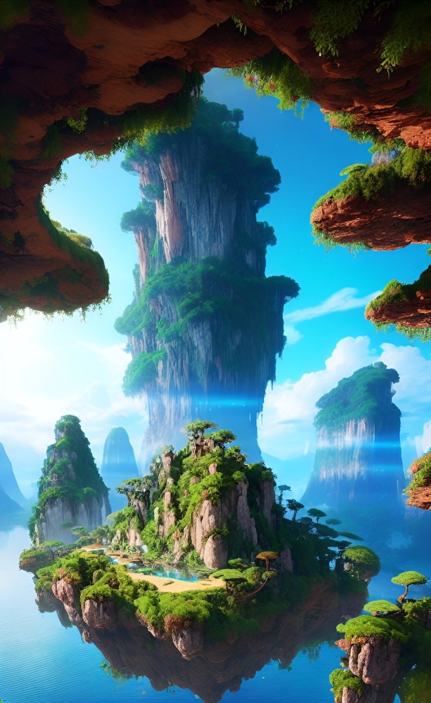 a floating island inspired by the Mountains from Avatar.
