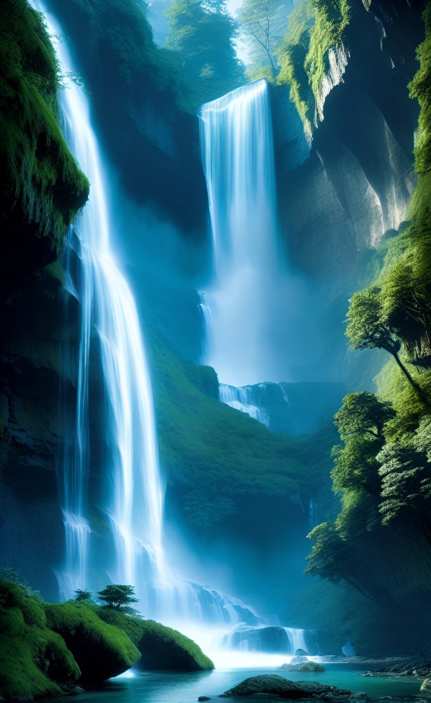 a breathtaking waterfall inspired by the Argonath from Lord of the Rings.